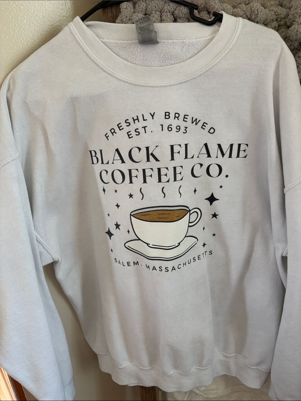 Gildan White 'Black Flame Coffee Co.' Graphic Crewneck Sweatshirt